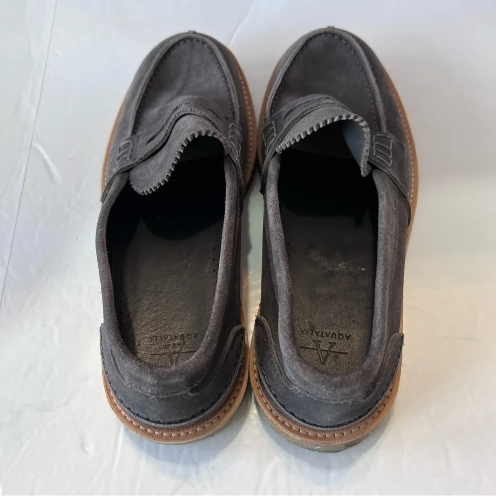 EUC Mens AQUATALIA Ulrich Weatherproof Suede Penny Loafer Fog Size 7.5